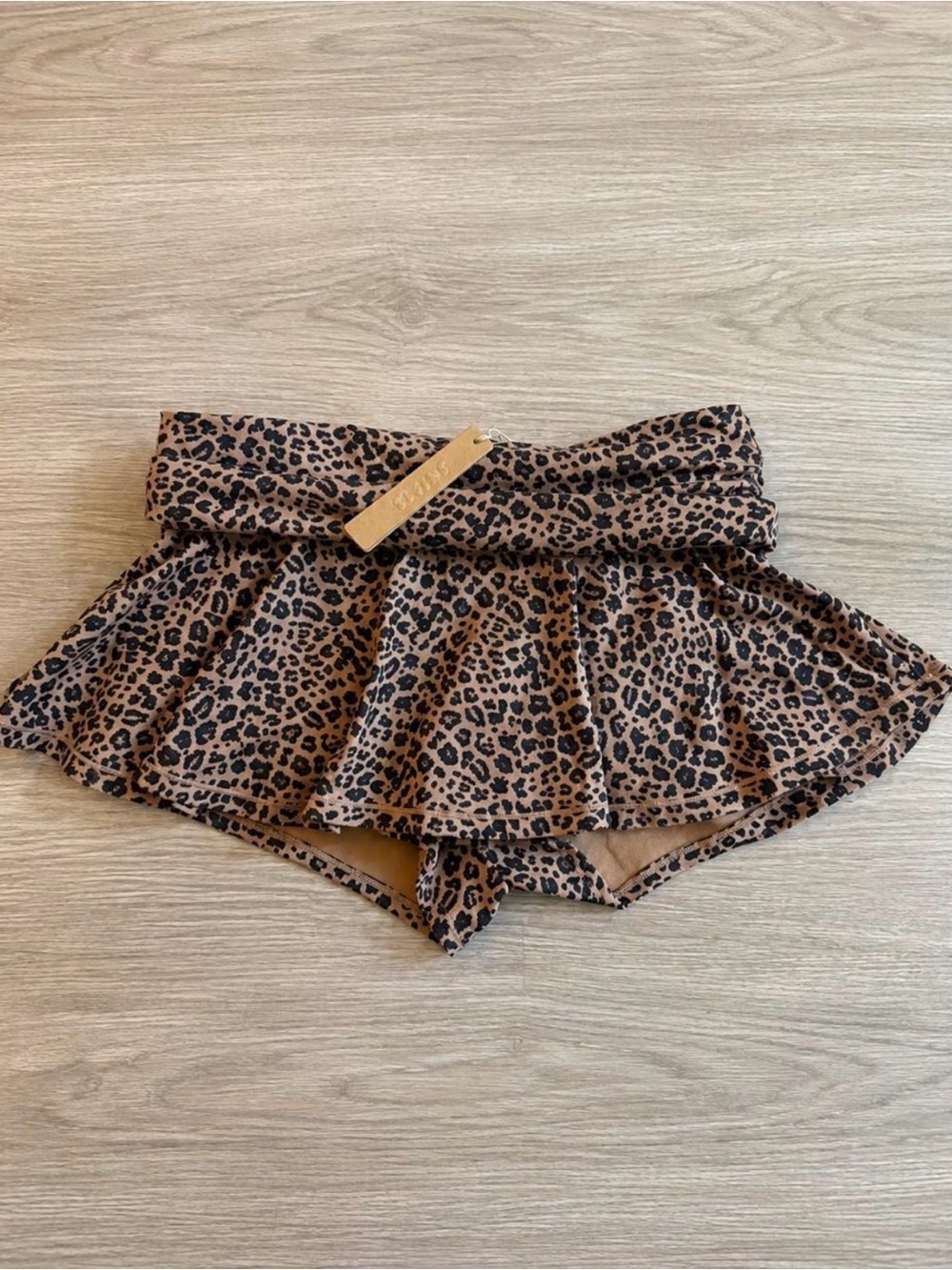 SKIMS Cotton Jersey Foldover Mini Skort In Sienna Natural Leopard Size Small NWT